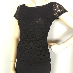 Banana Republic Black Crochet Peplum Lace Short Sleeve Top Size 6
